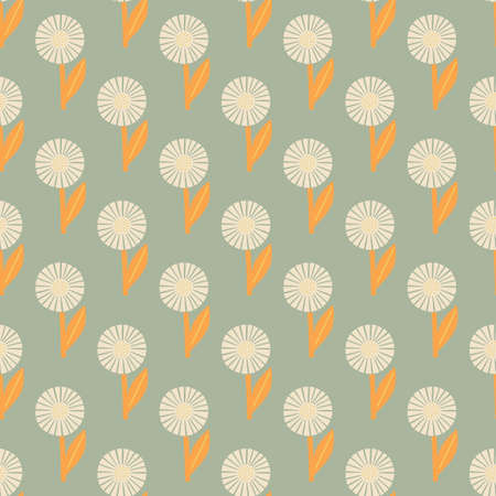 Decorative nature seamless pattern with little white geometric flowers shapes. Pale turquoise background. Graphic design for wrapping paper and fabric textures. Vector Illustration.のイラスト素材