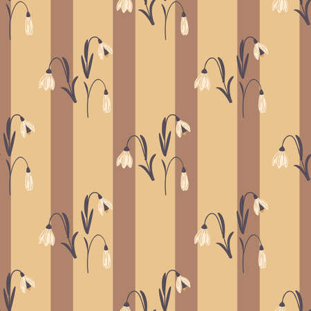 Botanic seamless pattern with doodle bluebell decorative ornament. Beige and brown striped background. Stock illustration. Vector design for textile, fabric, giftwrap, wallpapers.のイラスト素材
