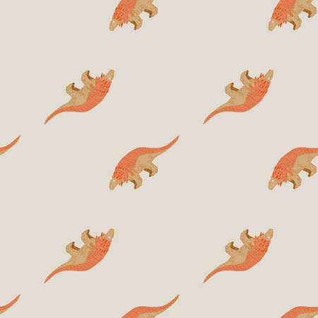 Cartoon childish style seamless pattern with orange dinosaurs elements. Light grey background. Stock illustration. Vector design for textile, fabric, giftwrap, wallpapers.のイラスト素材