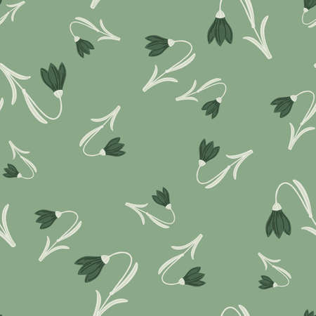Organic decorative seamless pattern with harebell silhouettes. Pastel green background. Floral print. Flat vector print for textile, fabric, giftwrap, wallpapers. Endless illustration.のイラスト素材