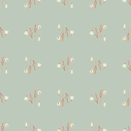 White campanula little cute silhouettes seamless doodle pattern. Pastel blue background. Hand drawn style. Flat vector print for textile, fabric, giftwrap, wallpapers. Endless illustration.のイラスト素材