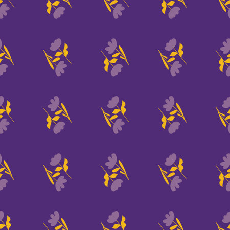 Purple bright floral seamless pattern with ditsy flowers elements. Bloom nature botany ornament. Graphic design for wrapping paper and fabric textures. Vector Illustration.のイラスト素材