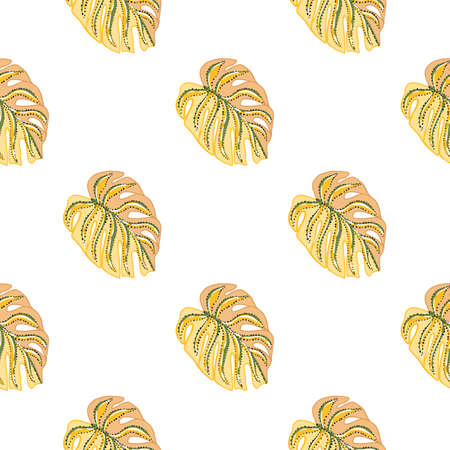 Seamless isolated pattern with orange exotic monstera palm leaf ornament. White background. Stock illustration. Vector design for textile, fabric, gift wrap, wallpapers.のイラスト素材