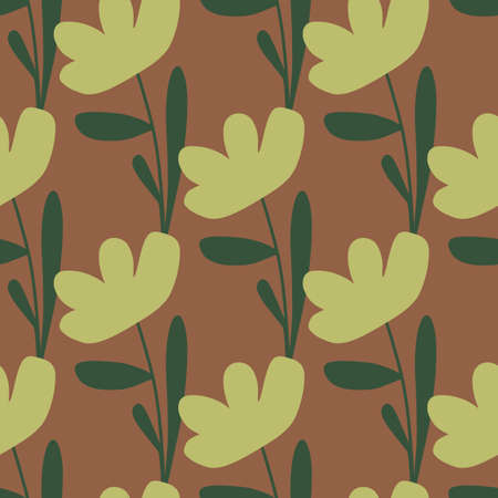 Bloom botanic seamless pattern with green simple abstract flower elements. Vintage ornament. Graphic design for wrapping paper and fabric textures. Vector Illustration.のイラスト素材