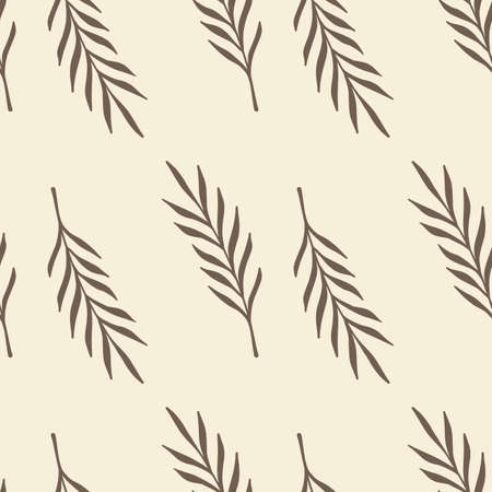 Botanic seamless pattern with abstract simple leaves branches ornament. Pastel grey background. Stock illustration. Vector design for textile, fabric, gift wrap, wallpapers.のイラスト素材