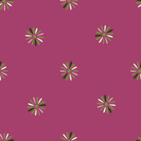 Blossom seamless pattern with little simple abstract daisy ornament. Flowers backdrop with pink background. Graphic design for wrapping paper and fabric textures. Vector Illustration.のイラスト素材
