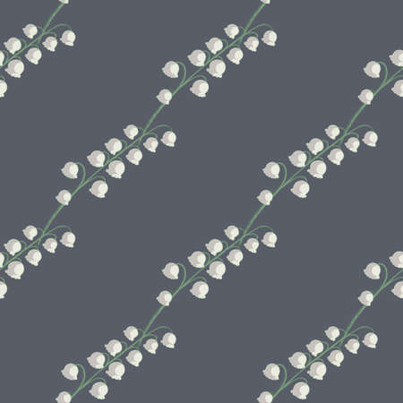 Organic seamless floral pattern with light tones lily of the valley ornament. Dark pale purple background. Stock illustration. Vector design for textile, fabric, giftwrap, wallpapers.のイラスト素材