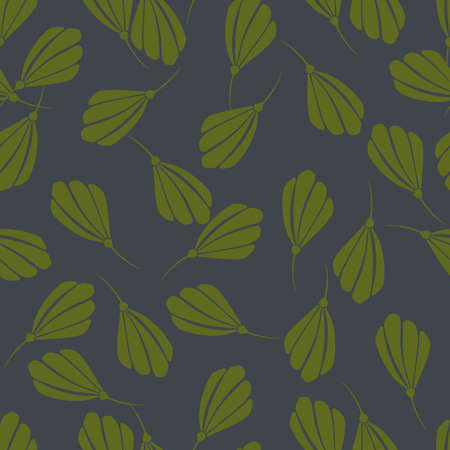 Dark floral seamless pattern with random green flowers silhouettes ornament. Navy blue background. Stock illustration. Vector design for textile, fabric, giftwrap, wallpapers.のイラスト素材