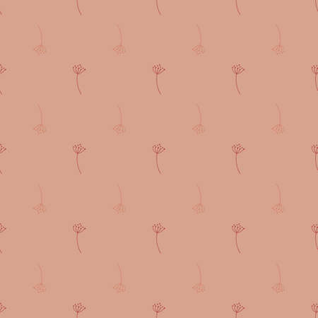 Minimalistic style seamless pattern with little dill umbrella ornament. Pink pale background. Vector illustration for seasonal textile prints, fabric, banners, backdrops and wallpapers.のイラスト素材