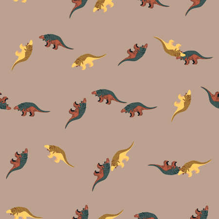 Doodle seamless pattern with random cute dinosaurs ankylosaurs ornament. Beige pale background. Stock illustration. Vector design for textile, fabric, giftwrap, wallpapers.のイラスト素材