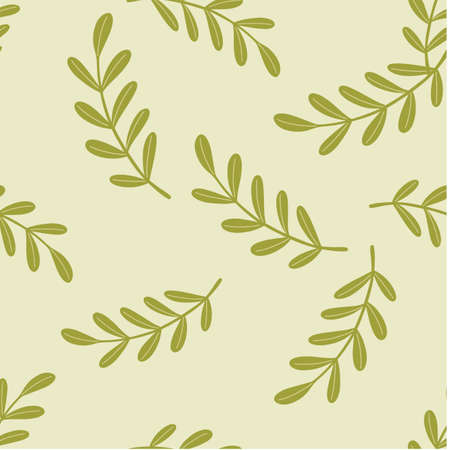 Green random leaf branches shapes seamless doodle pattern. Grey background. Doodle ornament. Graphic design for wrapping paper and fabric textures. Vector Illustration.のイラスト素材