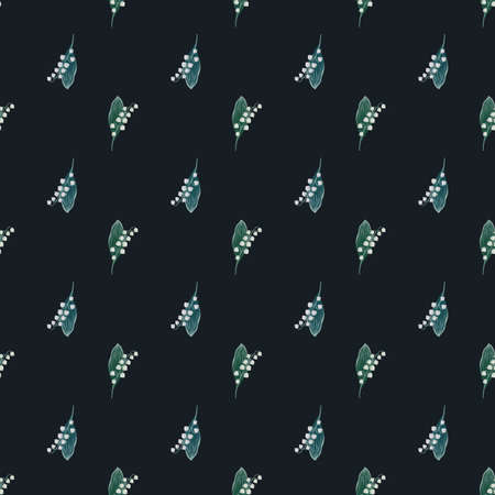 Dark bloom spring seamless pattern with lily of the valley silhouettes print. Black background. Graphic design for wrapping paper and fabric textures. Vector Illustration.のイラスト素材