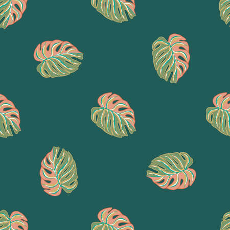 Jungle foliage seamless pattern with tropical monstera leaf ornament. Turquoise background. Random print. Stock illustration. Vector design for textile, fabric, giftwrap, wallpapers.のイラスト素材