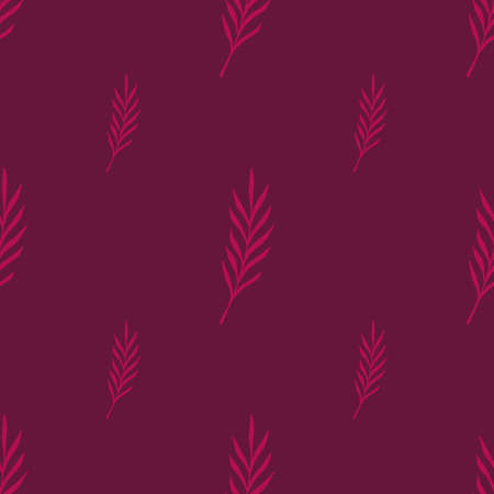 Scrapbook abstract seamless pattern with doodle leaf branches silhouettes. Maroon dark background. Stock illustration. Vector design for textile, fabric, giftwrap, wallpapers.のイラスト素材