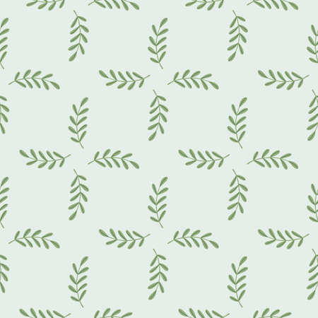 Seamless pattern in botany style with green geometric shapes print. Light blue background. Graphic design for wrapping paper and fabric textures. Vector Illustration.のイラスト素材