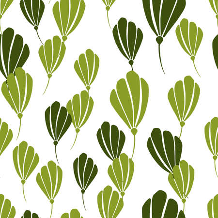 Decorative seamless pattern with random green flower silhouettes print. Isolated nature backdrop. Stock illustration. Vector design for textile, fabric, giftwrap, wallpapers.のイラスト素材