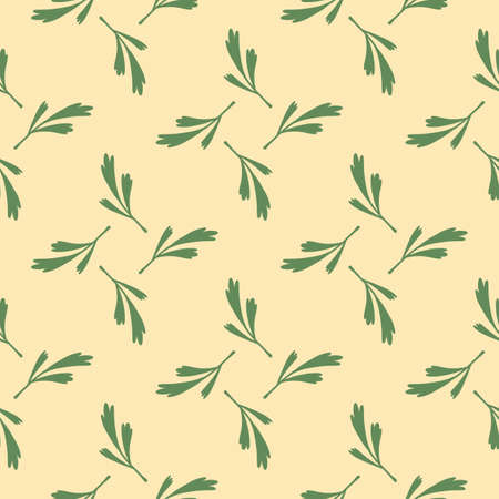 Geometric style seamless pattern with green leaf creative print. Pastel beige background. Simple style. Designed for fabric design, textile print, wrapping, cover. Vector illustration.のイラスト素材