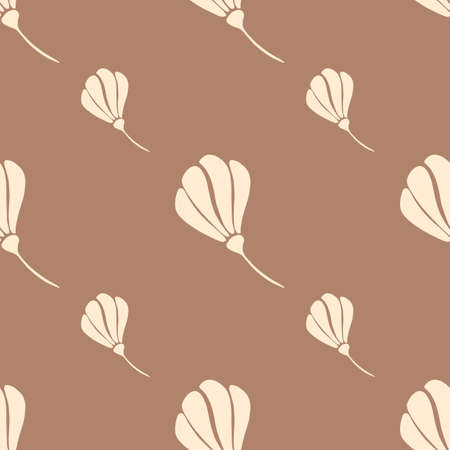 White flowers silhouettes seamless botanic pattern. Brown background. Minimalistic floral print. Vector illustration for seasonal textile prints, fabric, banners, backdrops and wallpapers.のイラスト素材
