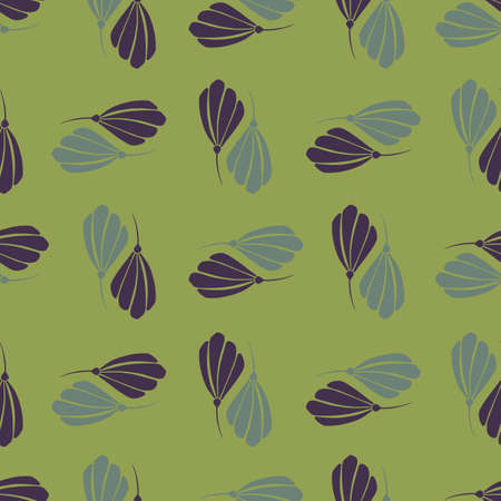 Nature seamless pattern with flowers grey and purple silhouettes print. Green background. Stock illustration. Vector design for textile, fabric, giftwrap, wallpapers.のイラスト素材