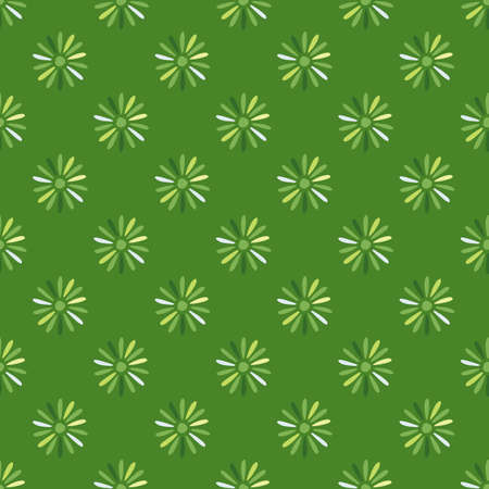 Field nature seamless pattern with geometric ditsy flower shapes ornament. Bright green background. Stock illustration. Vector design for textile, fabric, giftwrap, wallpapers.のイラスト素材