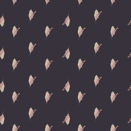Abstract nature seamless pattern with botany lily of the valley ornament. Dark purple background. Graphic design for wrapping paper and fabric textures. Vector Illustration.のイラスト素材