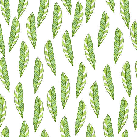 Isolated seamless pattern with little green random abstract leaf elements. White background. Bloom print. Stock illustration. Vector design for textile, fabric, giftwrap, wallpapers.のイラスト素材