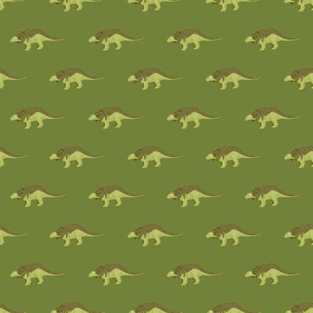 Scrapbook animal seamless pattern with ankylosaurs elements print. Green background. Decorative print. Stock illustration. Vector design for textile, fabric, giftwrap, wallpapers.のイラスト素材
