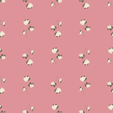Hand drawn white naive flowers silhouettes seamless pattern. Pink background. Nature doodle print. Flat vector print for textile, fabric, giftwrap, wallpapers. Endless illustration.のイラスト素材