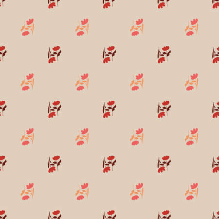 Vintage seamless pattern with hand drawn red simple flowers elements. Grey pastel background. Vector illustration for seasonal textile prints, fabric, banners, backdrops and wallpapers.のイラスト素材