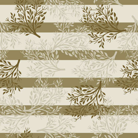 Random vintage seamless pattern with doodle tree silhouettes ornament. Grey and brown striped background. Stock illustration. Vector design for textile, fabric, giftwrap, wallpapers.のイラスト素材