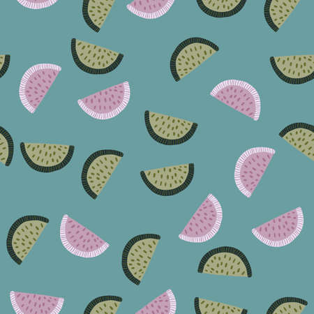 Tropic berries seamless pattern with abstract random lemon slice print. Blue pale background. Simple style. Flat vector print for textile, fabric, giftwrap, wallpapers. Endless illustration.のイラスト素材