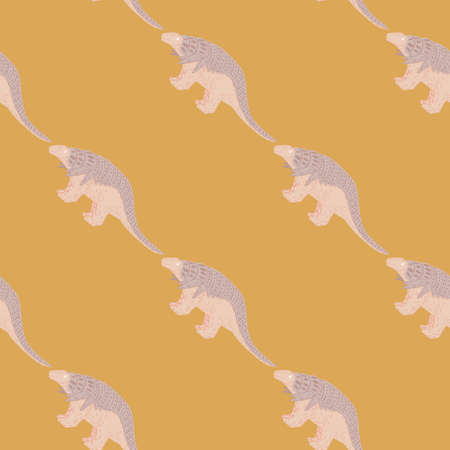 Pastel pink ankylosaurs hand drawn seamless pattern in kids style. Orange background. Wildlife animal style. Stock illustration. Vector design for textile, fabric, giftwrap, wallpapers.のイラスト素材