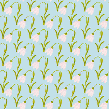 Green and pink colored bluebell flowers ornament seamless pattern. Blue background. Floral decorative shapes. Flat vector print for textile, fabric, giftwrap, wallpapers. Endless illustration.のイラスト素材
