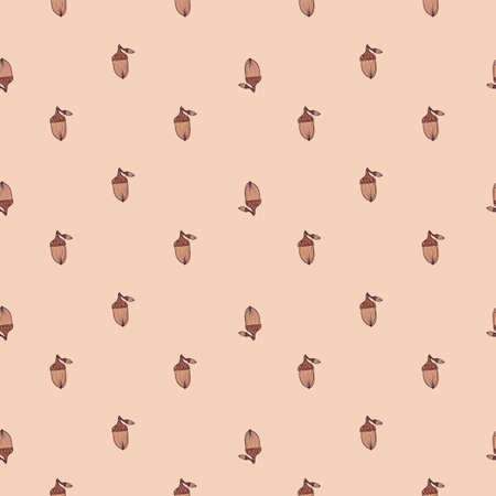 Little cute acorn silhouettes seamless pattern in autumn season style. Pink pastel background. Doodle print. Vector illustration for seasonal textile prints, fabric, banners, backdrops and wallpapers.のイラスト素材