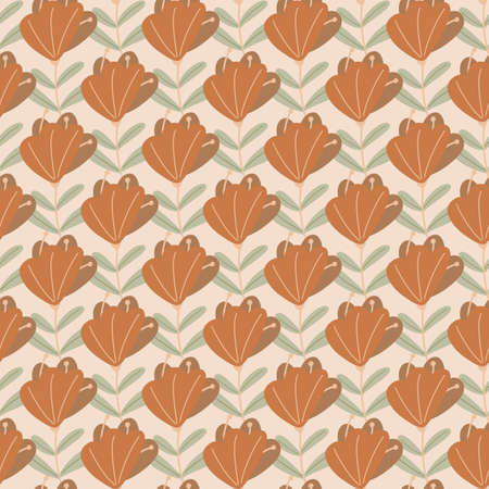 Orange colored doodle flowers elements seamless pattern. Grey background. Scrapbook elements. Stock illustration. Vector design for textile, fabric, giftwrap, wallpapers.のイラスト素材