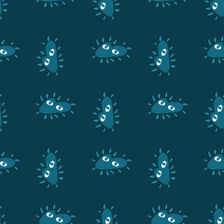 Funny decorative seamless pattern with doodle blue abstract heart ornament. Dark turquoise background. Stock illustration. Vector design for textile, fabric, giftwrap, wallpapers.のイラスト素材