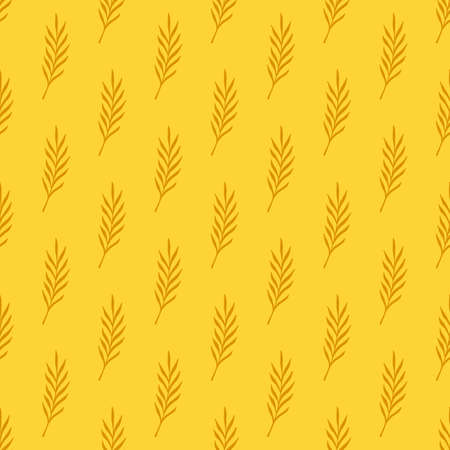 Botanic seamless pattern with doodle orange leaves branches shapes. Yellow bright background. Stock illustration. Vector design for textile, fabric, giftwrap, wallpapers.のイラスト素材