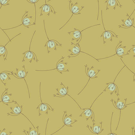 Botanical medicine seamless pattern with random grey yarrow flowers ornament. Beige background. Graphic design for wrapping paper and fabric textures. Vector Illustration.のイラスト素材