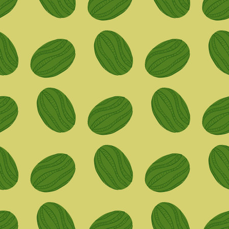 Organic watermelon striped berries shapes seamless pattern. Beige background. Organic berries...