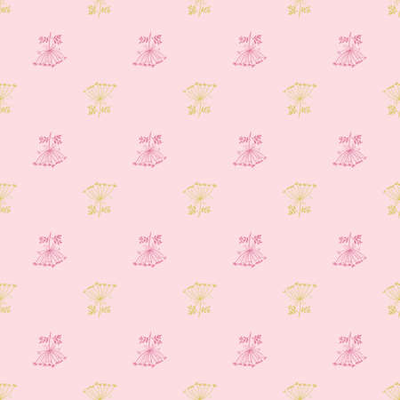 Pastel pink seamless pattern with simple yarrow silhouettes. Vintage field flowers shapes. Summer elements. Graphic design for wrapping paper and fabric textures. Vector Illustration.のイラスト素材