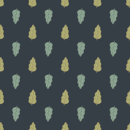 Green and blue contoured foliage oak leaf seamless pattern. Navy blue background. Simple style. Vector illustration for seasonal textile prints, fabric, banners, backdrops and wallpapers.のイラスト素材