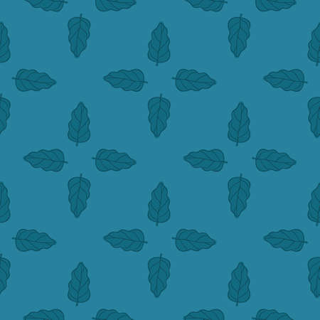 Seamless nature pattern in geometric style with simple oak leaves silhouettes. Blue background. Vector illustration for seasonal textile prints, fabric, banners, backdrops and wallpapers.のイラスト素材