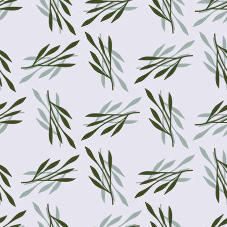 Green and blue leaf branches botanic seamless pattern. Light pastel background. Abstract foliage print. Vector illustration for seasonal textile prints, fabric, banners, backdrops and wallpapers.のイラスト素材