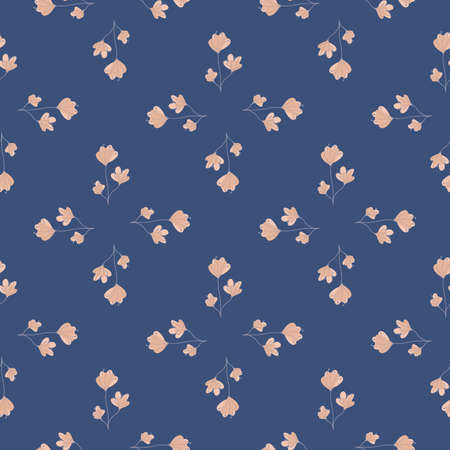 Floral bloom seamless pattern with pink little naive flowers shapes print. Navy blue bright background. Flat vector print for textile, fabric, giftwrap, wallpapers. Endless illustration.のイラスト素材