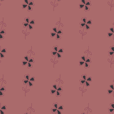 Ornamental nature seamless pattern with doodle four-leaf clover ornament. Pale pink background. Graphic design for wrapping paper and fabric textures. Vector Illustration.のイラスト素材