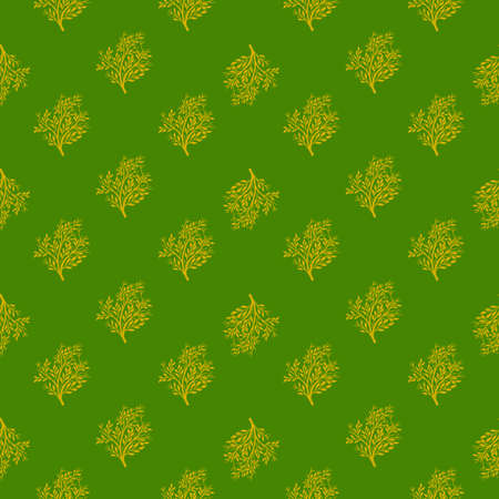 Decorative seamless pattern with doodle tree silhouettes shapes. Green bright background. Seasonal print. Stock illustration. Vector design for textile, fabric, giftwrap, wallpapers.のイラスト素材