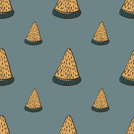 Beige creative watermelon slices seamless hand drawn pattern. Blue pale background. Food backdrop. Graphic design for wrapping paper and fabric textures. Vector Illustration.のイラスト素材