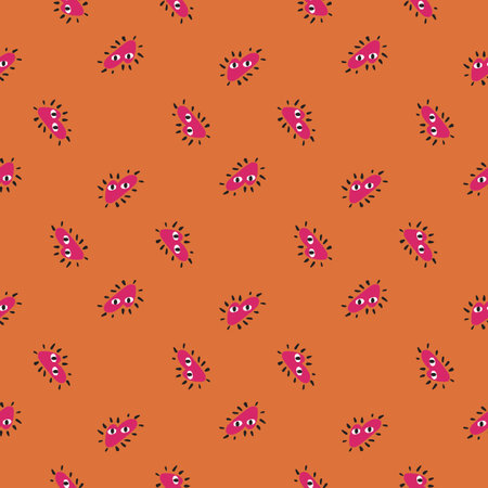 Hand drawn seamless love pattern with little cute pink heart abstract shapes. Orange background. Flat vector print for textile, fabric, giftwrap, wallpapers. Endless illustration.のイラスト素材