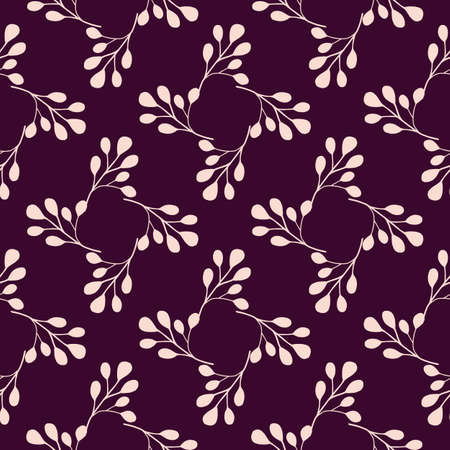 Geometric style white eucalyptus leaf elements seamless pattern. Bright purple background. Tropic foliage. Designed for fabric design, textile print, wrapping, cover. Vector illustration.のイラスト素材