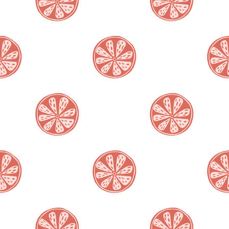 Summer abstract seamless pattern with orange slice isolated ornament. White background. Doodle print. Stock illustration. Vector design for textile, fabric, giftwrap, wallpapers.のイラスト素材